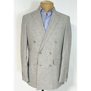 Joseph Abboud Double Breasted Sport Coat Taupe Gray Linen Cotton Blend Slim 38R